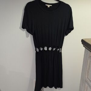 American Eagle Outfitters Black Short Sleeve Cutout Waist Mini Dress